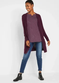 Gepunktetes Baumwoll-Langarmshirt mit Seitenschlitzen