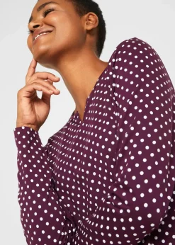 Gepunktetes Baumwoll-Langarmshirt mit Seitenschlitzen