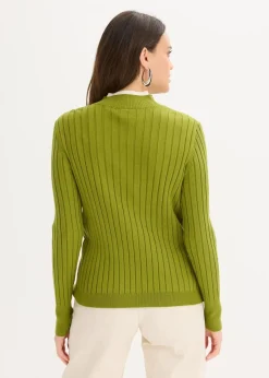 Gerippter Feinstrickpullover mit Viskose in 2 in 1 Optik