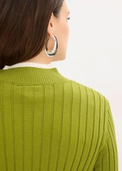Gerippter Feinstrickpullover mit Viskose in 2 in 1 Optik