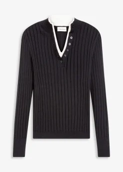Gerippter Feinstrickpullover mit Viskose in 2 in 1 Optik