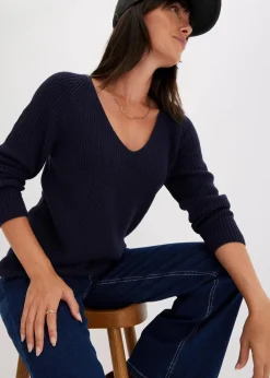 Gerippter Pullover aus reiner Baumwolle