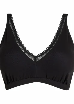 Geripptes Bralette mit Bio-Baumwolle und Spitze