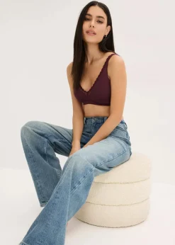 Geripptes Bralette mit Bio-Baumwolle und Spitze