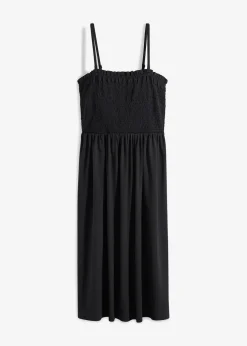 Gesmoktes Trägerkleid aus leichtem Crêpe