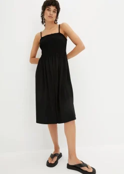 Gesmoktes Trägerkleid aus leichtem Crêpe