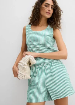 Gestreifte Schlupf-Shorts aus reiner Baumwolle