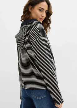 Gestreifte Sweatjacke aus Baumwoll-Mix