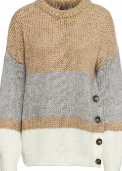 Gestreifter Oversize-Pullover mit Knöpfen