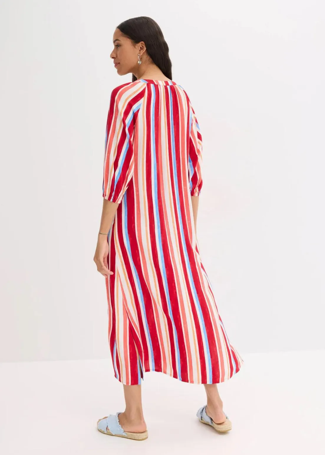 gestreiftes Kaftan-Kleid aus strukturierter Viskose