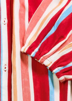 gestreiftes Kaftan-Kleid aus strukturierter Viskose