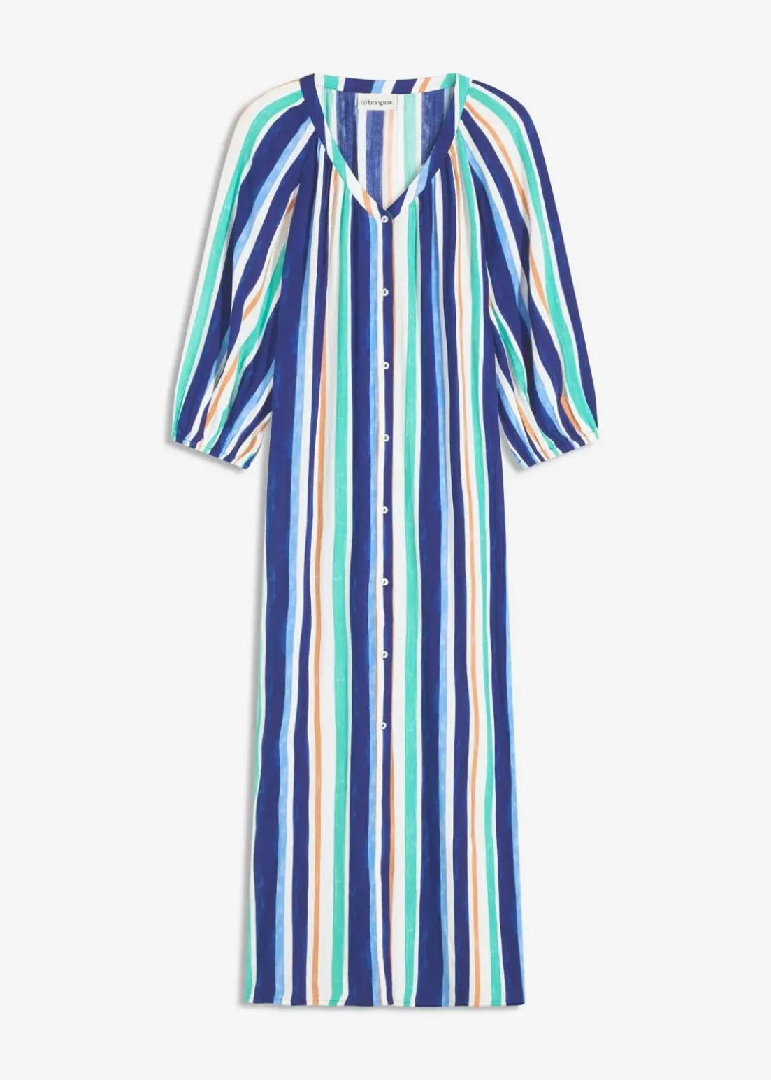 gestreiftes Kaftan-Kleid aus strukturierter Viskose