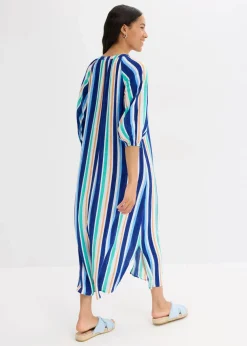 gestreiftes Kaftan-Kleid aus strukturierter Viskose