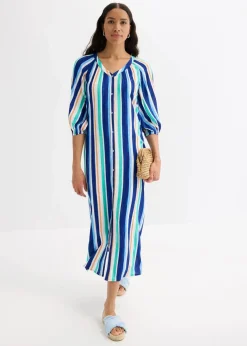 gestreiftes Kaftan-Kleid aus strukturierter Viskose