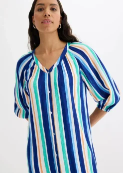 gestreiftes Kaftan-Kleid aus strukturierter Viskose