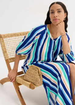 gestreiftes Kaftan-Kleid aus strukturierter Viskose