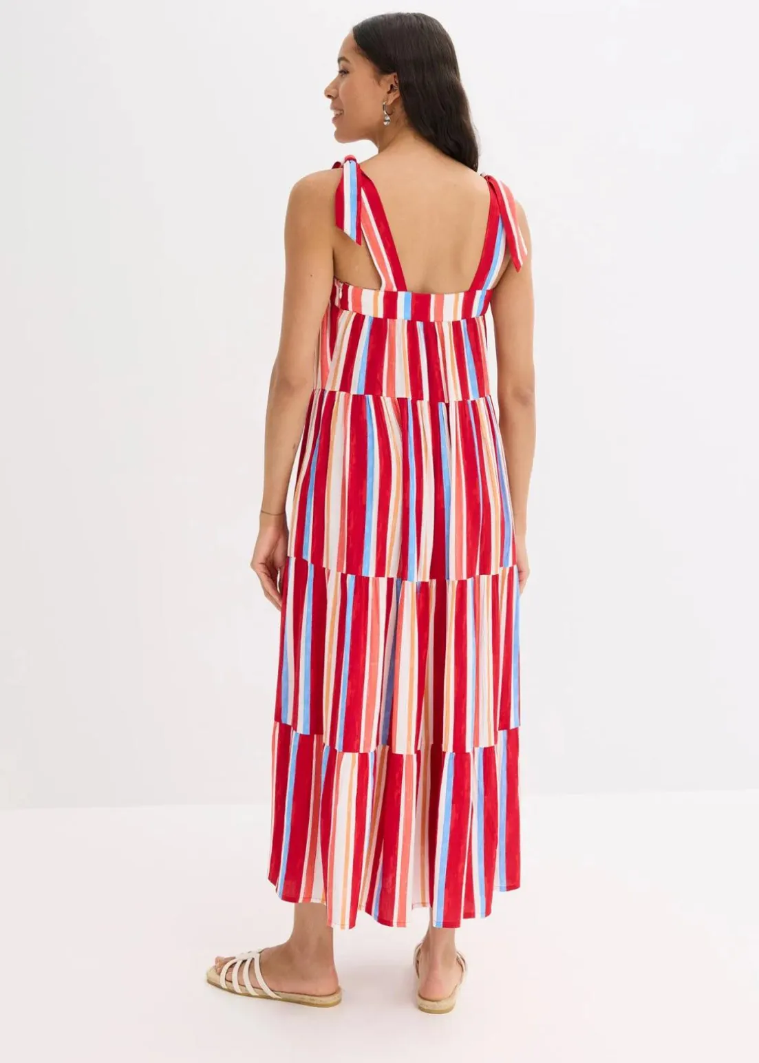 gestreiftes Trägerkleid aus strukturierter Viskose