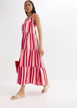 gestreiftes Trägerkleid aus strukturierter Viskose