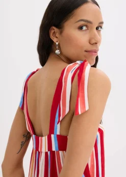 gestreiftes Trägerkleid aus strukturierter Viskose