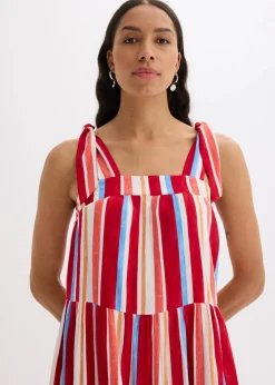 gestreiftes Trägerkleid aus strukturierter Viskose