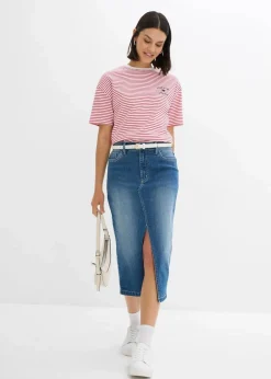 Gestreiftes T-Shirt mit Stickerei