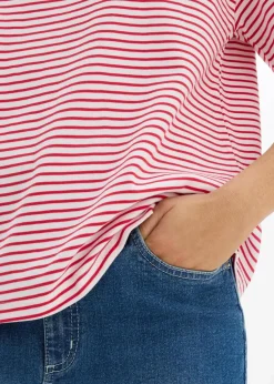 Gestreiftes T-Shirt mit Stickerei