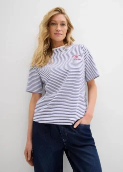 Gestreiftes T-Shirt mit Stickerei