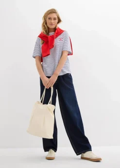 Gestreiftes T-Shirt mit Stickerei