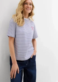 Gestreiftes T-Shirt mit Stickerei