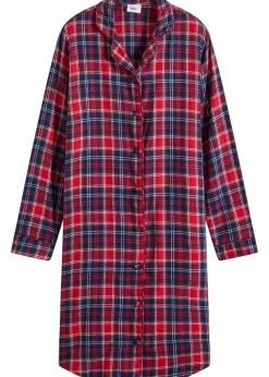Gewebtes Nachthemd aus Flanell mit Knopfleiste