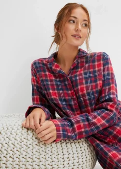 Gewebtes Nachthemd aus Flanell mit Knopfleiste