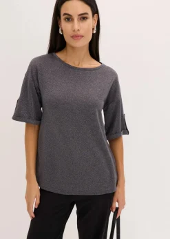 Glitzer Viskose-Shirt mit Glanzdruck