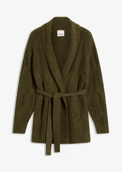 Grobstrickjacke mit Zopfmuster