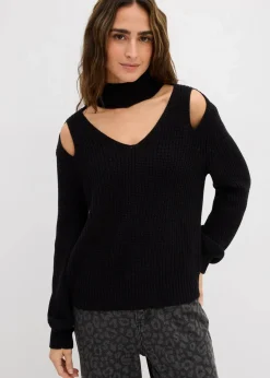 Grobstrick-Pullover mit Cut-Outs