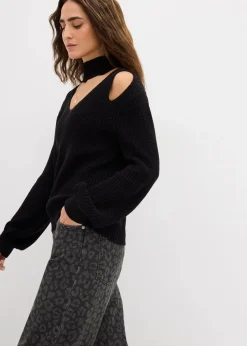 Grobstrick-Pullover mit Cut-Outs