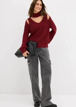 Grobstrick-Pullover mit Cut-Outs