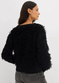 Grobstrick-Pullover mit Fransen