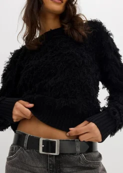 Grobstrick-Pullover mit Fransen