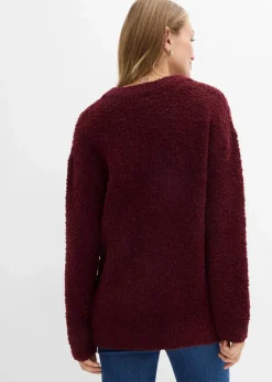 Grobstrick-Pullover mit V-Ausschnitt