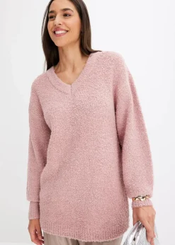 Grobstrick-Pullover mit V-Ausschnitt