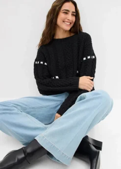 Grobstrick-Pullover mit Zopfmuster