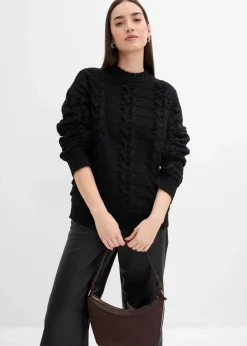 Grobstrick-Pullover mit Zopfmuster