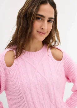 Grobstrick-Pullover mit Zopfmuster