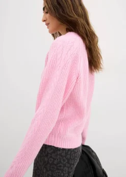 Grobstrick-Pullover mit Zopfmuster