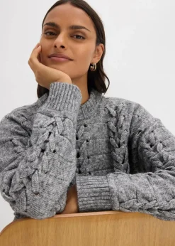 Grobstrick-Pullover mit Zopfmuster
