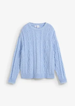 Grobstrick-Pullover mit Zopfmuster