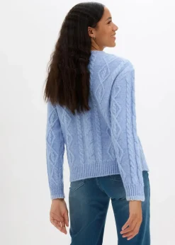 Grobstrick-Pullover mit Zopfmuster