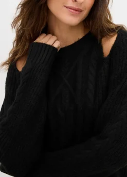 Grobstrick-Pullover mit Zopfmuster