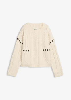 Grobstrick-Pullover mit Zopfmuster