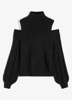 Grobstrick-Pullover schulterfrei